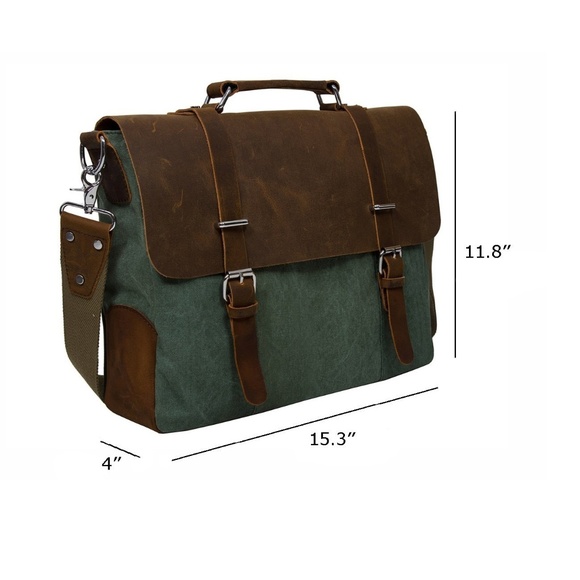 Mens "Kevin" Leather and Canvas Messenger Bag - Picture 2 of 6